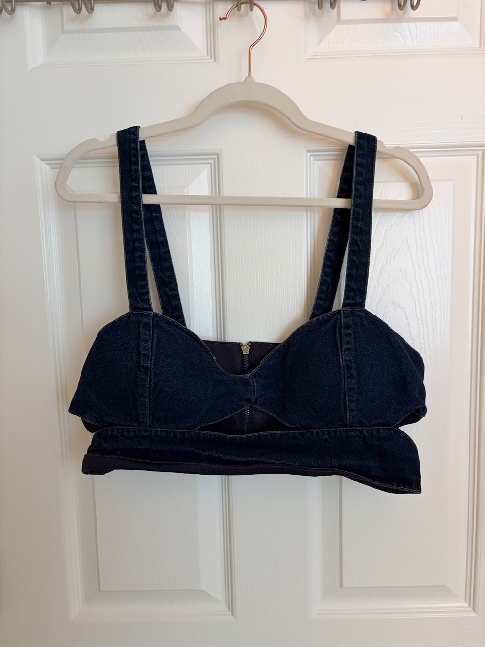 AFRM Indigo Denim Crop Bustier Top